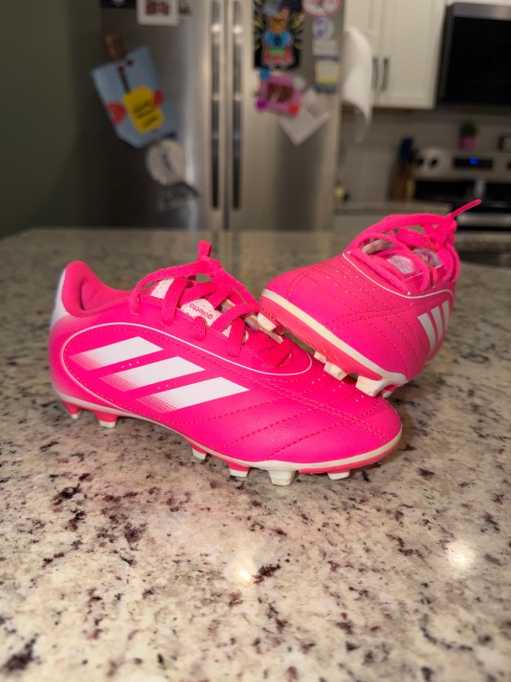 adidas Hot Pink Youth Soccer Cleats with White Stripes
